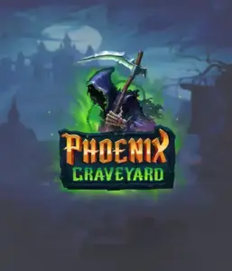 ELK Studios' Phoenix Graveyard game screen, showcasing the mystical graveyard and the legendary phoenix rising from the ashes. Displayed in this image is the slot's innovative expanding reels, coupled with its gorgeous symbols and supernatural theme. The artwork conveys the game's theme of rebirth and immortality, appealing for those drawn to legends.