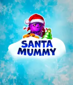  Experience the whimsical "Santa Mummy" slot game by Belatra, showcasing a Santa-clad mummy decked out in festive holiday attire. This vibrant image captures the mummy with a bright purple hue, wearing a Santa hat, surrounded by snowy blue and icy snowflakes. The game's title, "Santa Mummy," is clearly shown in large, icy blue letters.