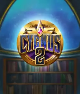 Explore the captivating artwork of ELK Studios' Cygnus 2 Slot, showcasing a spectacular logo with a shining design in purple and gold. Set against a starlit background of a library, this image evokes the theme of exploration and mystery. 